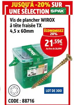 Screwfix Spax vis de plancher wirox à tête fraisée tx offre