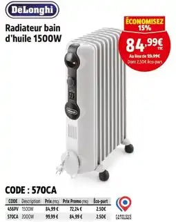 Screwfix Delonghi radiateur bain d'huile 1500w offre