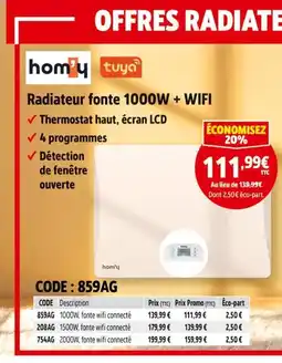 Screwfix Hom'y radiateur fonte 1000w + wifi offre