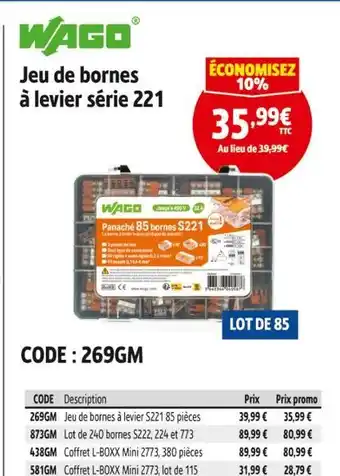 Screwfix Wago jeu de bornes à levier série s221 offre