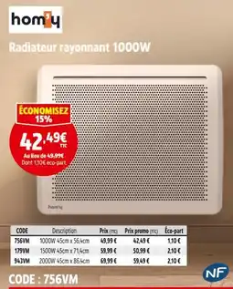 Screwfix Hom'y radiateur rayonnant offre