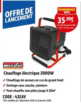 Screwfix Mecafer chauffage électrique 2000w offre