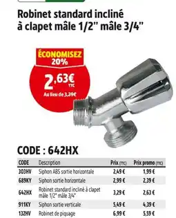 Screwfix Robinet standard incliné à clapet mâle 1/2” mâle 3/4” offre