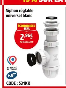 Screwfix Siphon réglable universel blanc offre
