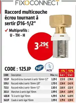 Screwfix Raccord multicouche écrou tournant à sertir ø16-1/2 offre