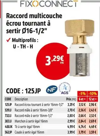 Screwfix Raccord multicouche écrou tournant à sertir ø16-1/2 offre