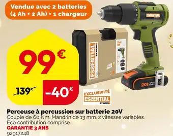 Weldom Essential by worx perceuse à percussion sur batterie 20v offre