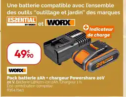 Weldom Worx pack batterie 2ah + chargeur powershare 20v offre
