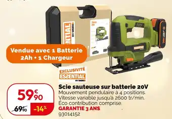 Weldom Essential by worx scie sauteuse sur batterie 20v offre