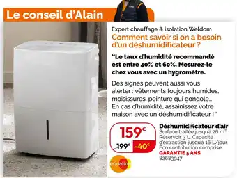 Weldom Equation déshumidificateur d'air offre