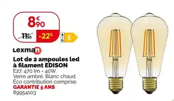 Weldom Lexman lot de 2 ampoules led à filament edison offre