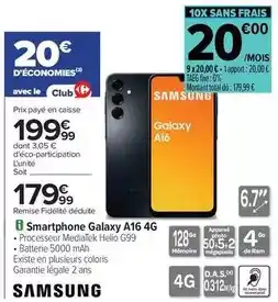 Carrefour Samsung - smartphone galaxy a16 4g offre