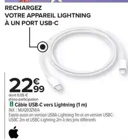 Carrefour Câble usb-c vers lightning (1m) offre