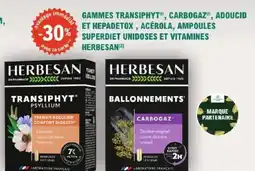 E.Leclerc Parapharmacie Gammes transiphyt carbogaz adoucid et hepadetox acerola ampoules superdiet unidoses et vitamines herbesan offre