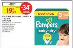 Intermarché COUCHES BABY DRY DUO PACK T3 X100 offre
