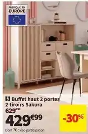 Conforama Sakura - buffet haut 2 portes 2 tiroirs offre