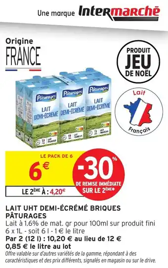 Lait uht demi-écrémé briques pâturages