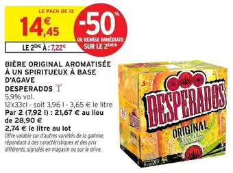 Intermarché Bière original aromatisée à un spiritueux à base d'agave desperados offre