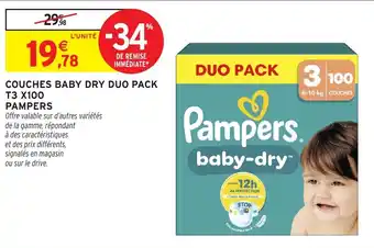 Intermarché Couches baby dry duo pack t3 x100 pampers offre