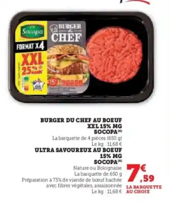 U Express Burger du chef au boeuf xxl 15% mg socopa offre