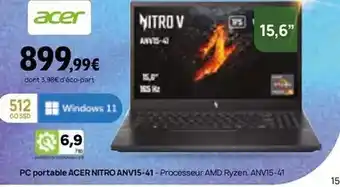 Darty Acer - pc portable nitro anv15-41-proceses offre