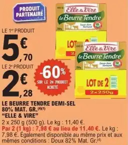 E.Leclerc Le beurre tendre demi-sel 80% mat. gr. elle & vire offre