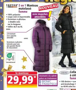Norma TOPTEX 2 en 1 Manteau matelassé femme offre