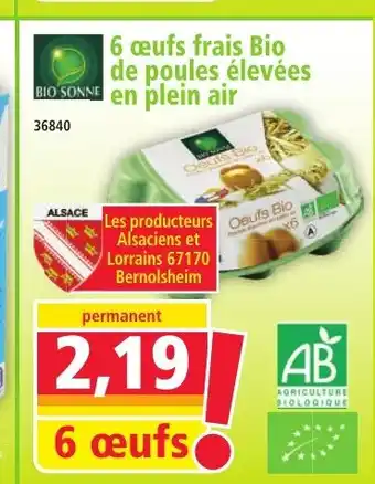 Norma BIO SONNE 6 œufs frais Bio de poules élevées en plein air offre