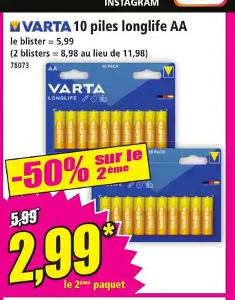 Norma VARTA 10 piles longlife AA offre