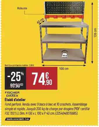 Bricorama FISCHER DAREX Établi d'atelier offre