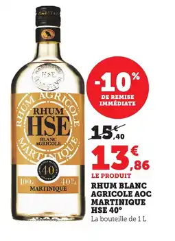 Bi1 HSE 40° Rhum blanc agricole aoc martinique offre