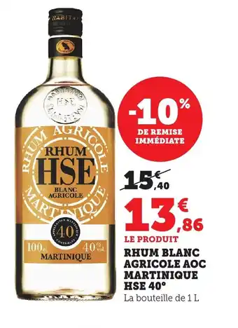 Bi1 HSE 40° Rhum blanc agricole aoc martinique offre