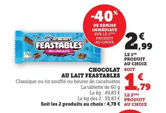 Bi1 FEASTABLES Chocolat au lait offre