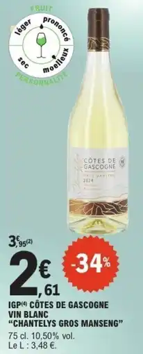 E.Leclerc Igp côtes de gascogne vin blanc chantelys gros manseng offre