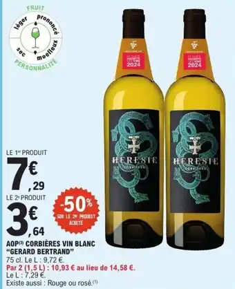 E.Leclerc Aop corbières vin blanc gerard bertrand offre