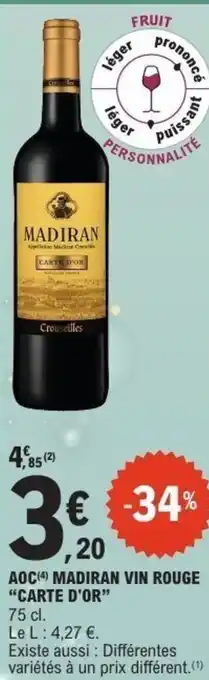 E.Leclerc Aoc madiran vin rouge carte d'or offre