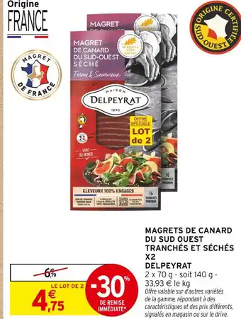 Intermarché Hyper Delpeyrat magrets de canard du sud ouest tranchés et séchés x2 offre
