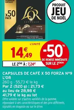 Intermarché Hyper L'or capsules de café x50 forza n°9 offre