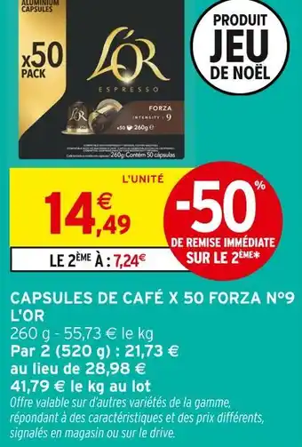 Intermarché Hyper L'or capsules de café x50 forza n°9 offre