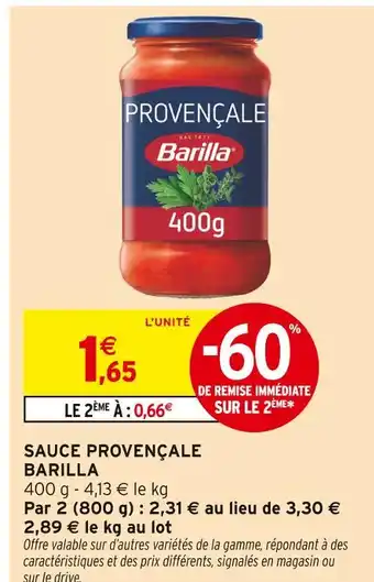 Intermarché Hyper Barilla sauce provençale offre