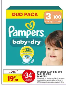 Intermarché Hyper Pampers couches baby dry duo pack t3 x100 offre