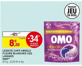 Intermarché Hyper Omo lessive caps absolu fleurs blanches x22 lavages offre