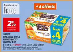 Netto Charles & alice compote sans sucres ajoutés pommes/abricots offre