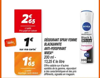 Netto Nivea déodorant spray femme black&white anti-perspirant offre