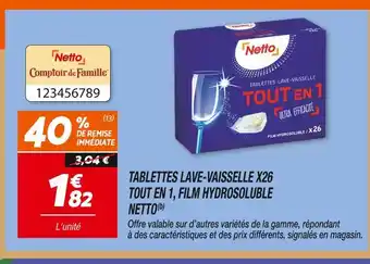 Netto Netto tablettes lave-vaisselle tout en 1, film hydrosoluble (b) offre