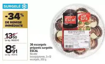 Carrefour Escal - 36 escargots préparés surgelés offre