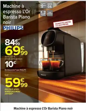 Carrefour Philips - machine à espresso l'or barista piano noir offre