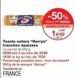 Monoprix Harry's - toasts nature harrys tranches épaisses offre