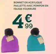 Centrakor Paillette - bonnet en acrylique avec pompon en fausse fourrure offre