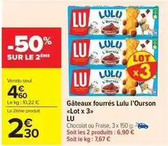 Carrefour Drive Lu - gâteaux fourrés l'ourson offre